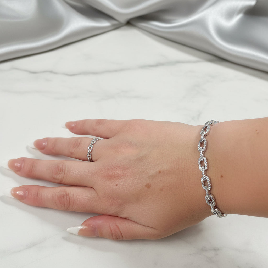 Chain Link Cuff Bracelet and Ring Set