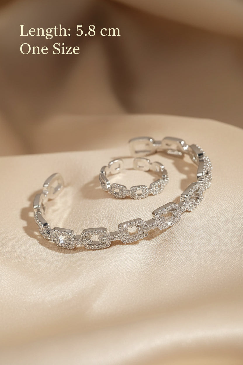 Chain Link Cuff Bracelet and Ring Set