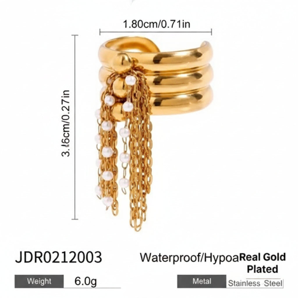 Golden Cascade Tassel Ring