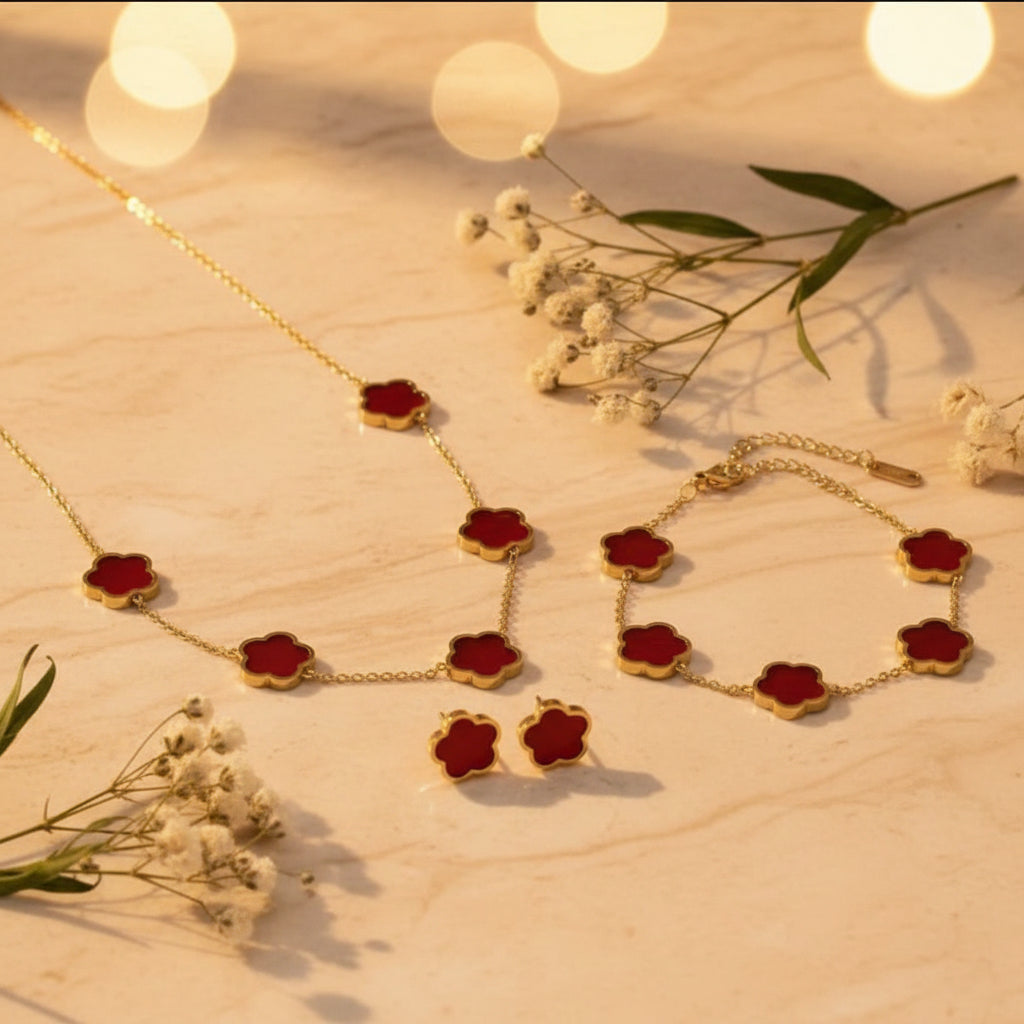 Dainty Clover Bracelet Necklace Set