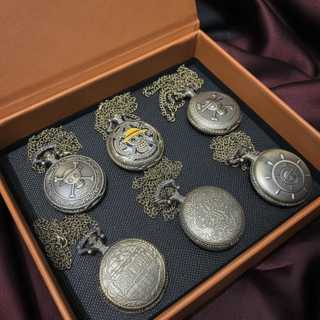 Antique Bronze Pirate Skulll Anime One Piece Quartz Pocket Watch Necklace