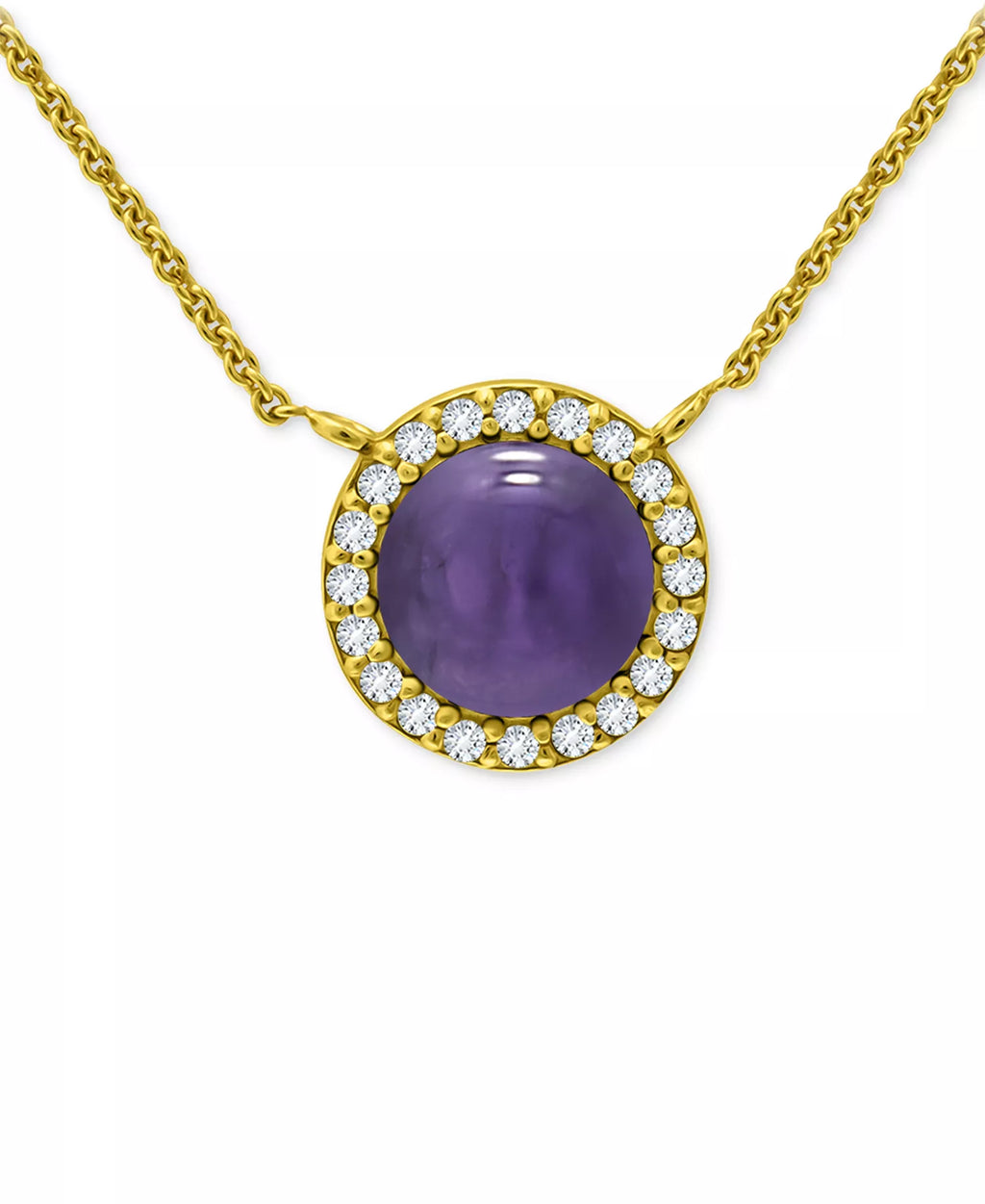 Amethyst/Gold & Cubic Zirconia Halo Pendant Necklace