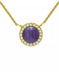 Amethyst/Gold & Cubic Zirconia Halo Pendant Necklace