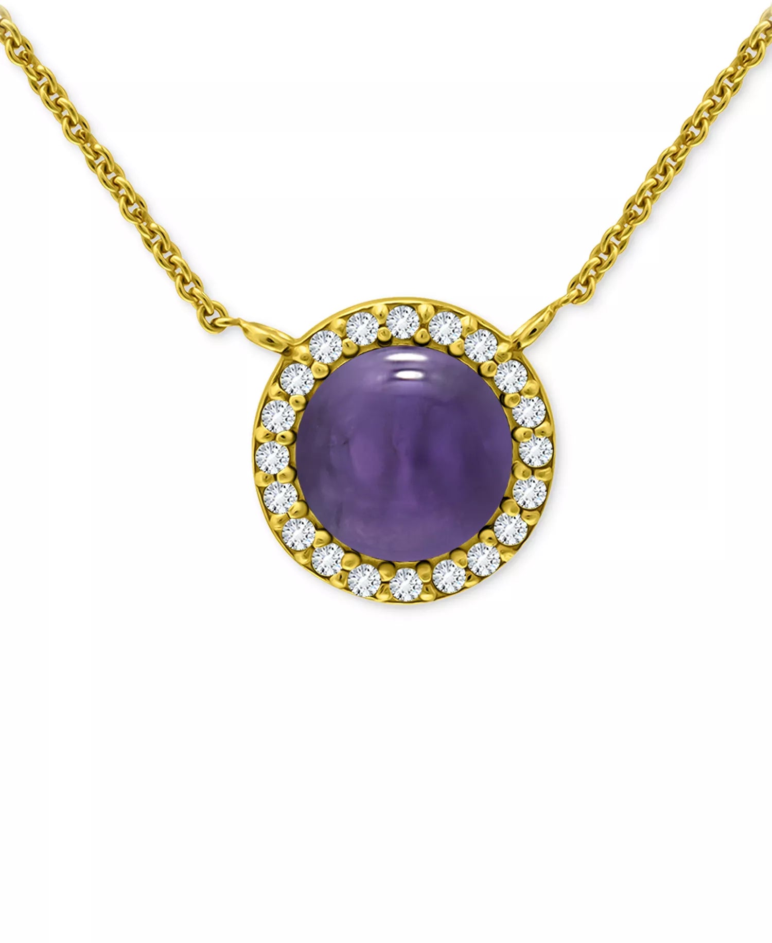 Amethyst/Gold & Cubic Zirconia Halo Pendant Necklace
