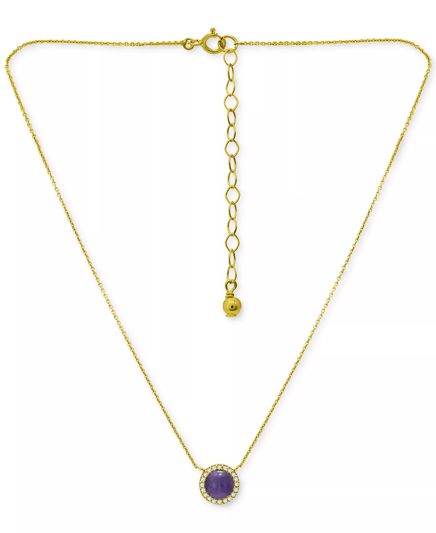 Amethyst/Gold & Cubic Zirconia Halo Pendant Necklace