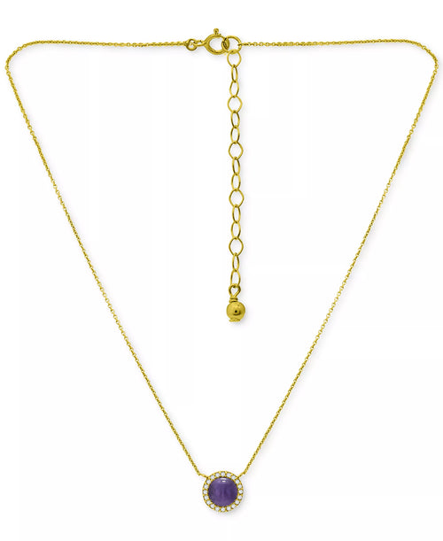 Amethyst/Gold & Cubic Zirconia Halo Pendant Necklace