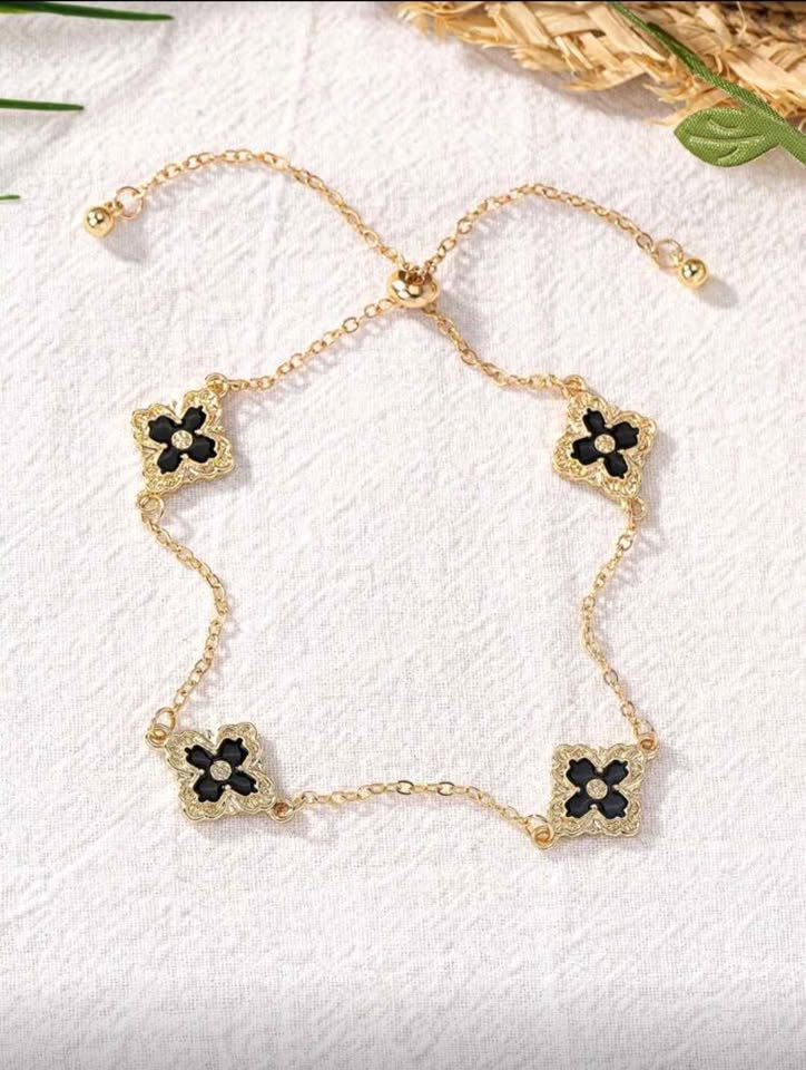Black & Gold Tone Regal 5 Clover Chain Anklet