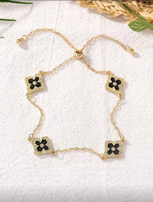Black & Gold Tone Regal 5 Clover Chain Anklet