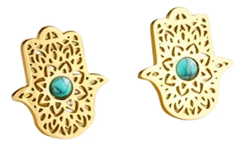 Hollow Flower Palm Hamsa Turquoise  Set