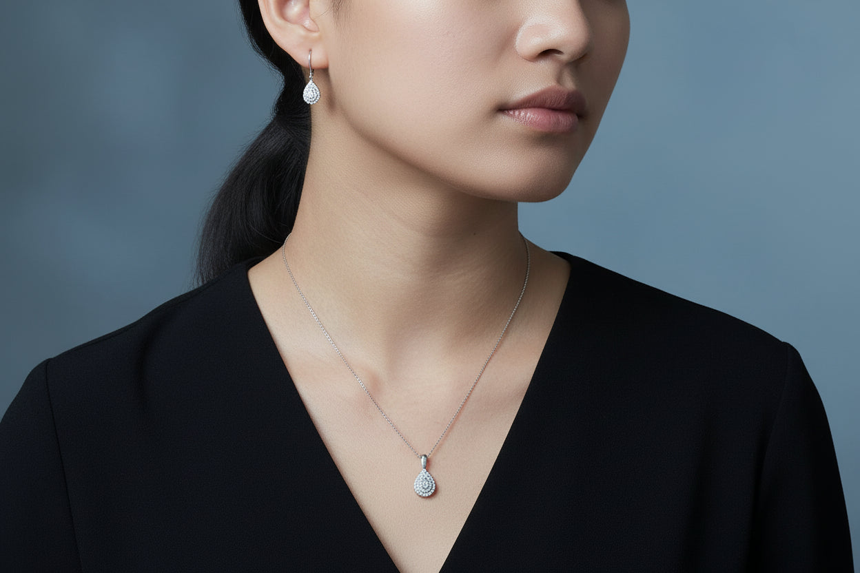 Diamond Teardrop Cluster 18" Pendant Necklace