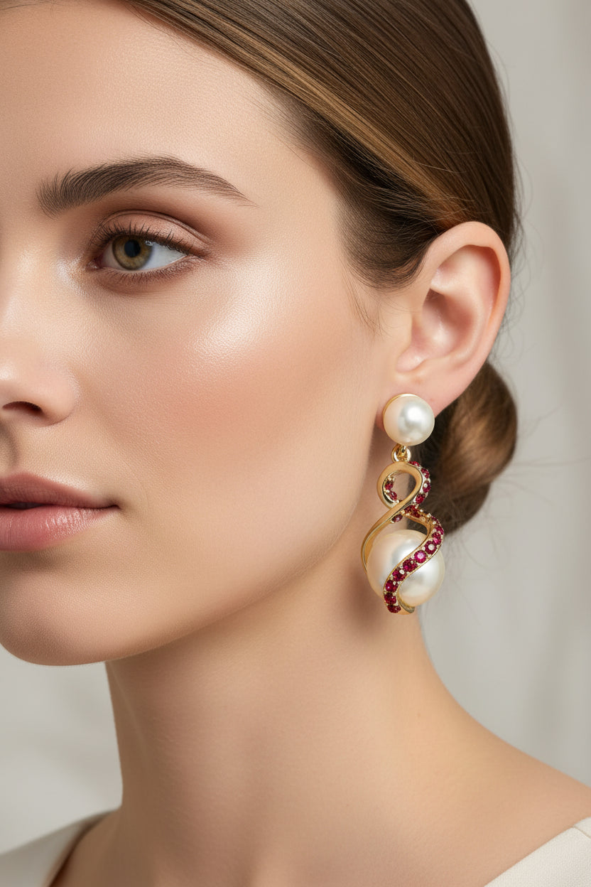Color Pavé & Imitation Pearl Drop Earrings