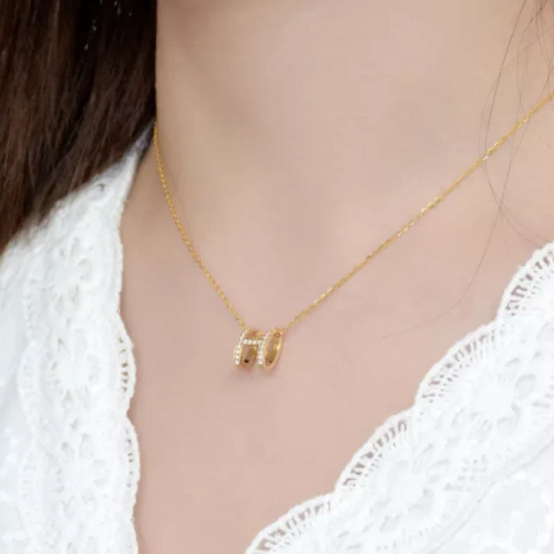 H Pendant with Rhinestones Necklace