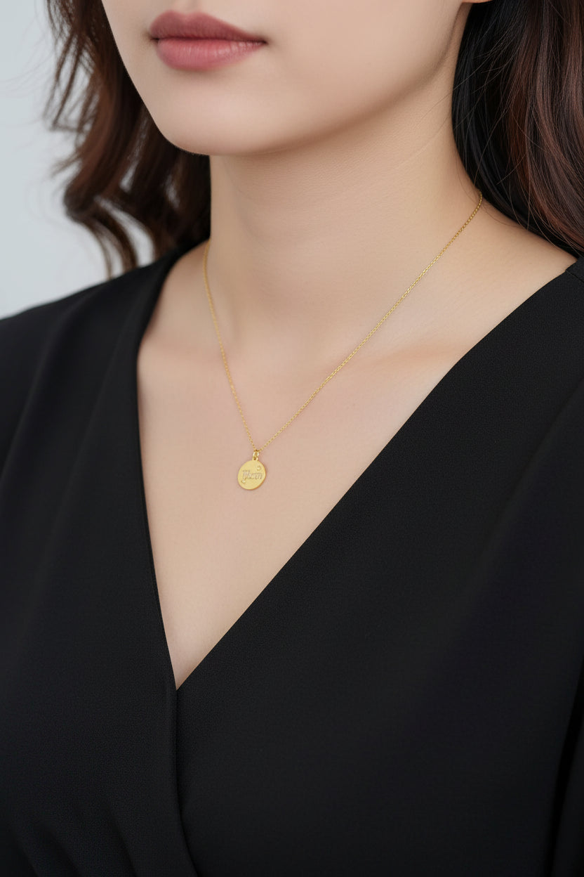 Mom Heart Disc Pendant Necklace