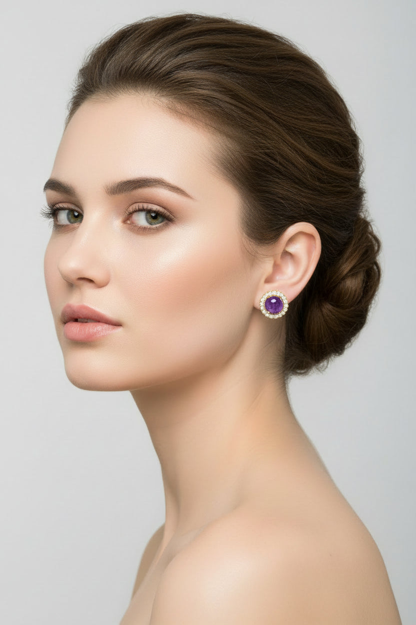 Onyx & Cubic Zirconia Halo Stud Earrings in Sterling Silver