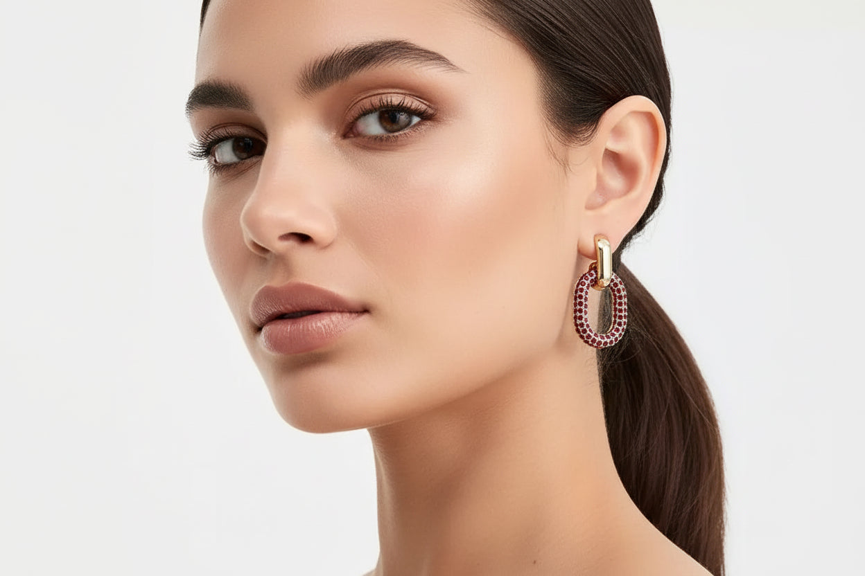 RED Pavé Oval Drop Earrings