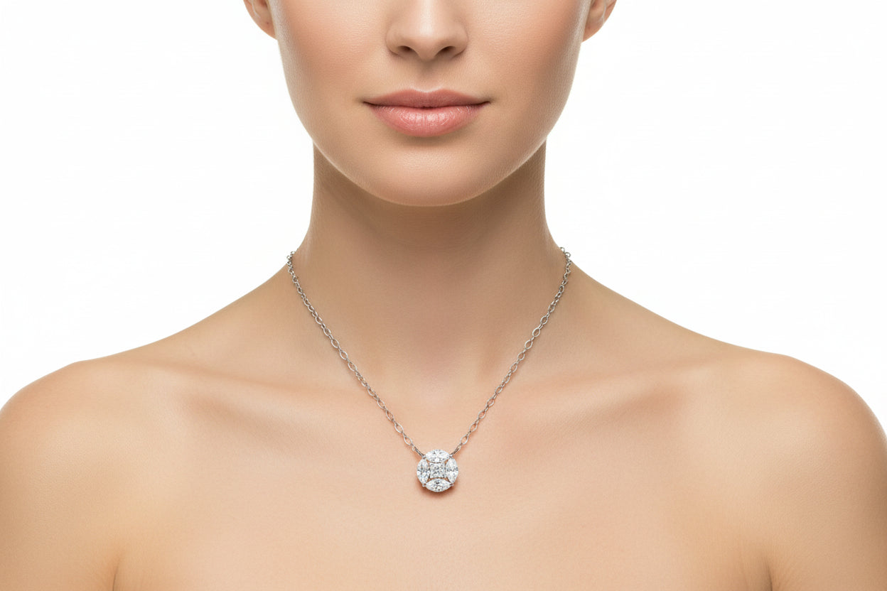 Princess & Marquise Cluster Pendant Necklace