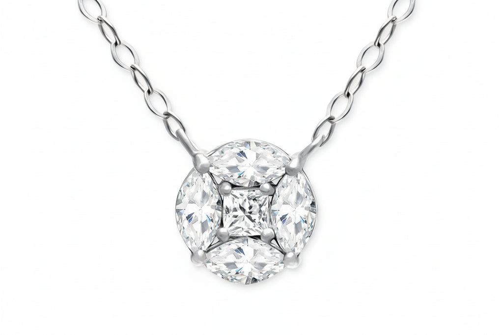 Princess & Marquise Cluster Pendant Necklace