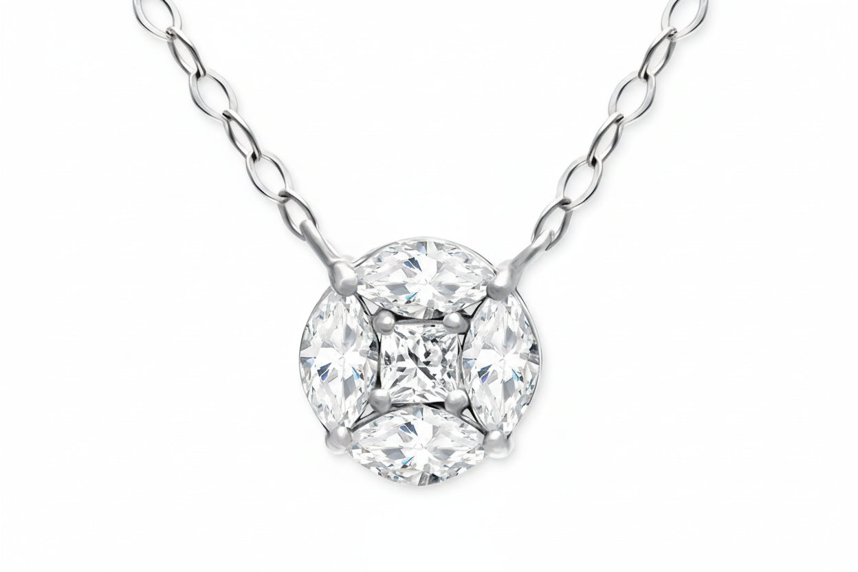 Princess & Marquise Cluster Pendant Necklace