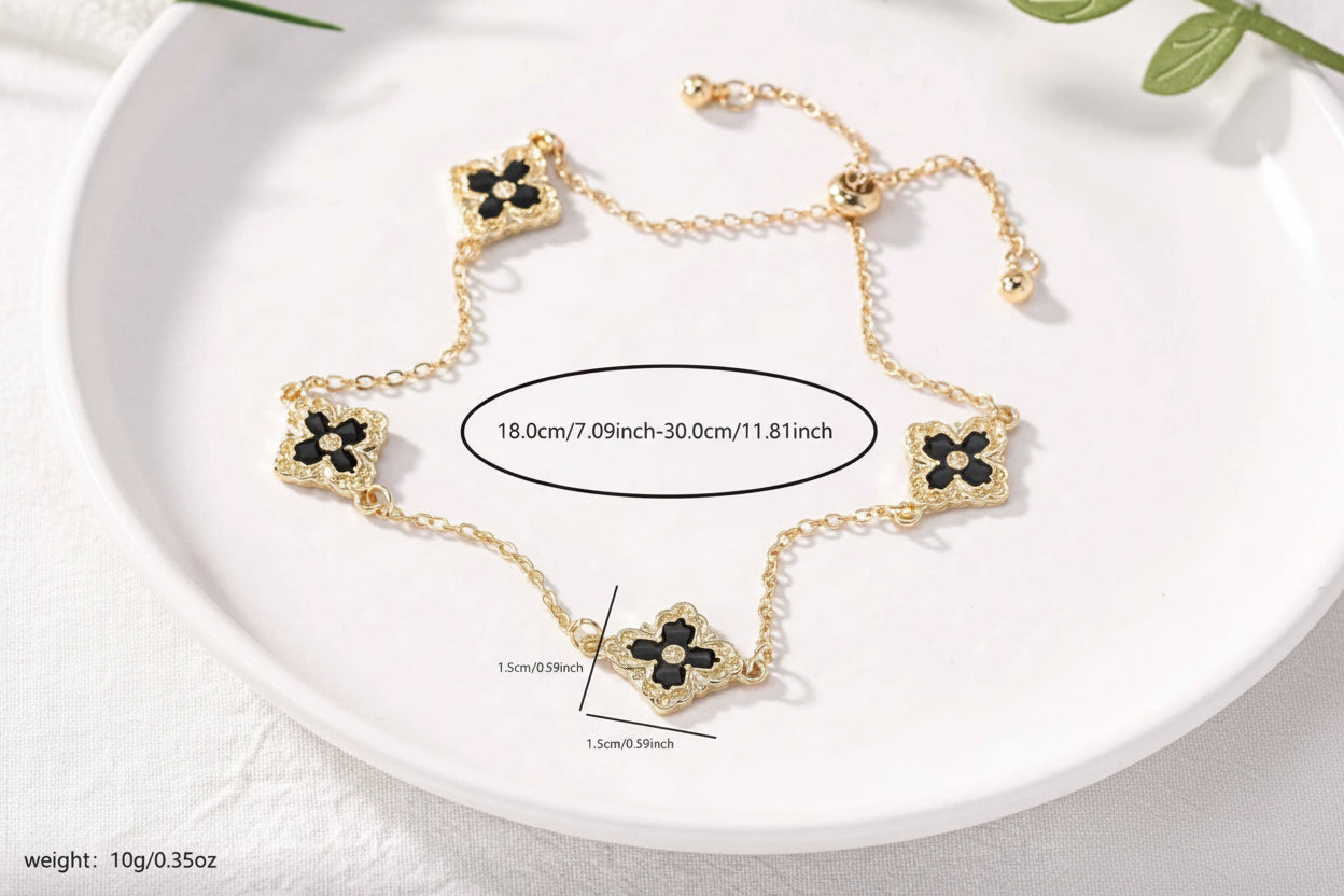 Black & Gold Tone Regal 5 Clover Chain Anklet