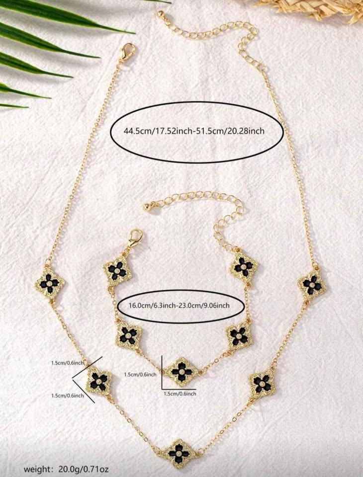 Black & Gold Tone Regal 5 Clover Chain Set
