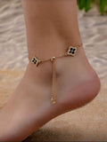 Black & Gold Tone Regal 5 Clover Chain Anklet