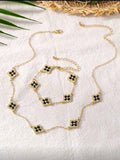 Black & Gold Tone Regal 5 Clover Chain Set
