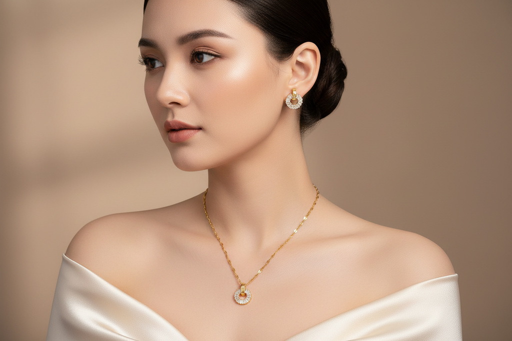18 k gold plated Elegant Stainless Steel Jewelry Set