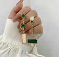 Emerald & Beige Assymetric Earrings