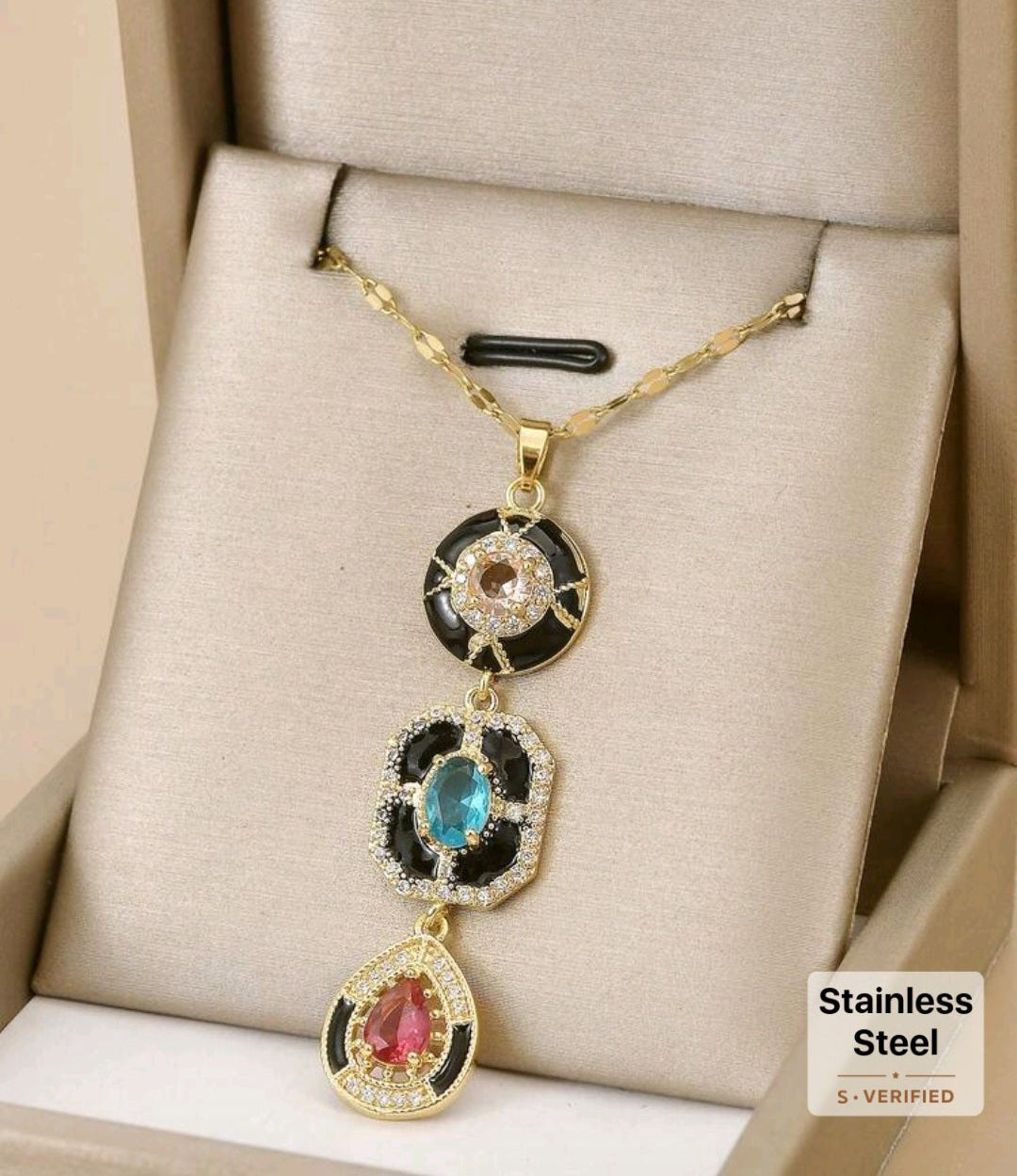 Asymmetrical Teardrop Square Necklace