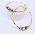 Fashionable Stainless Steel Three Color Beaded Hoop Earrings