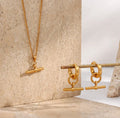 T-Shaped Earrings and Necklace Set- Detachable Round Pendant
