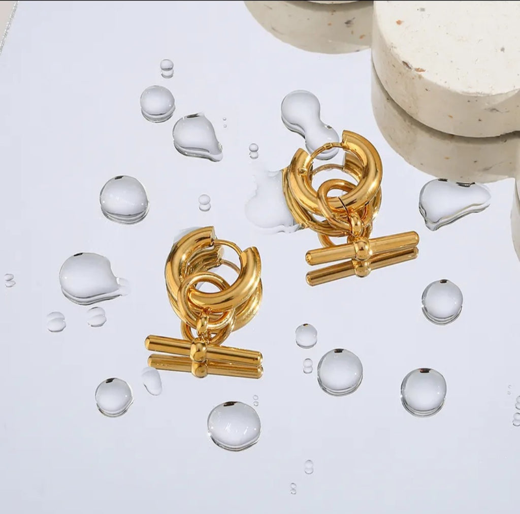 T-Shaped Earrings and Necklace Set- Detachable Round Pendant