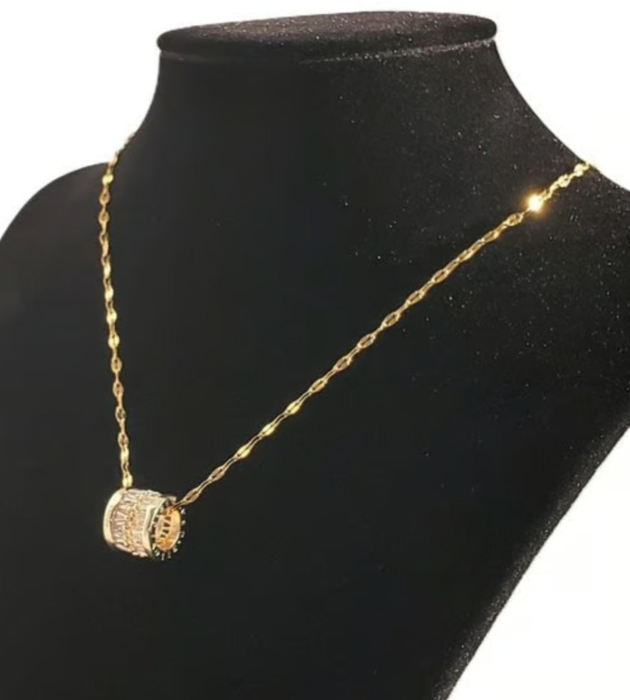 Elegant Gold Plated Circle Necklace with Crystal Detail