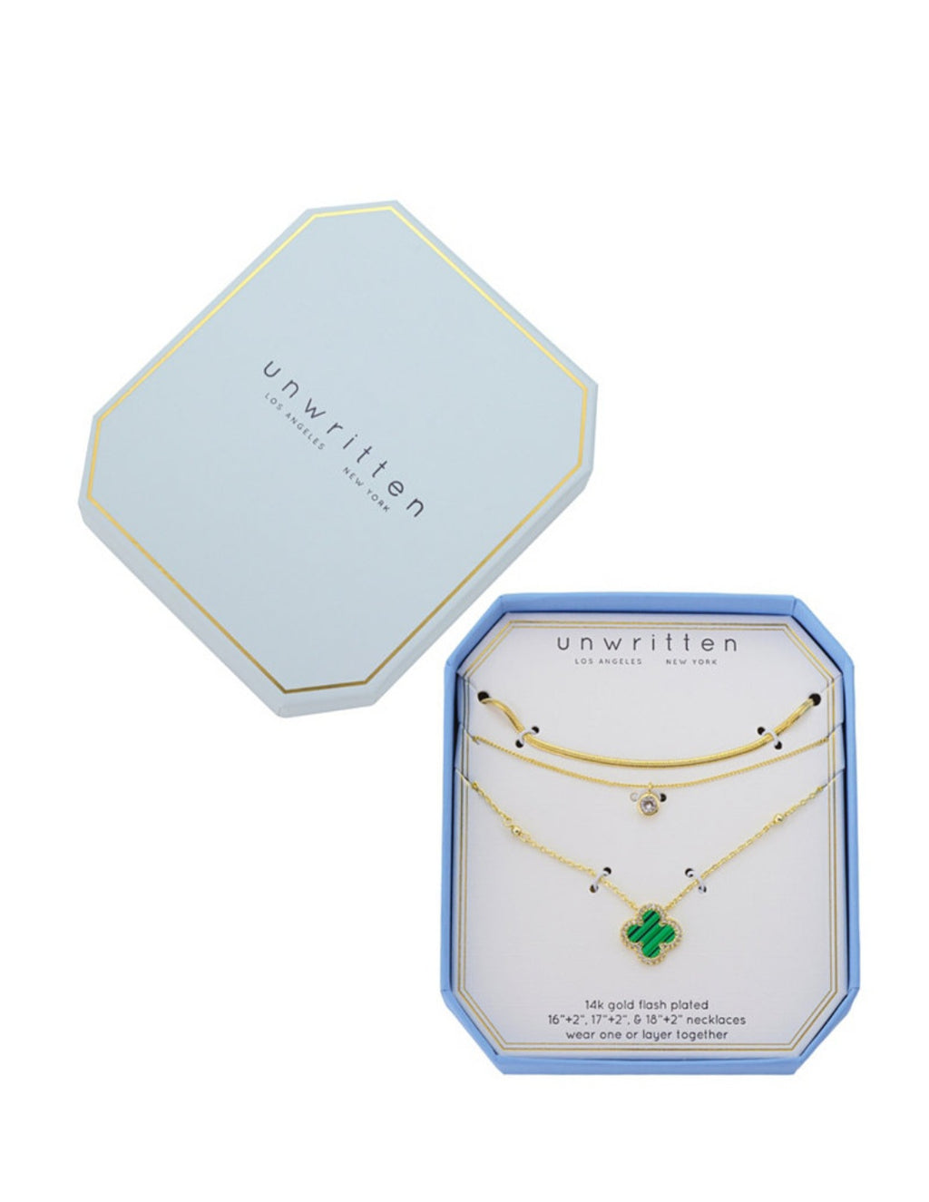 Malachite Clover & Cubic Zirconia Bezel Lavered Necklace
