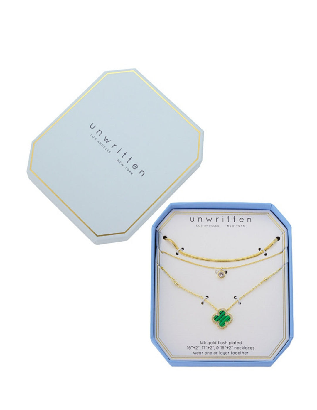 Malachite Clover & Cubic Zirconia Bezel Lavered Necklace