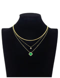 Malachite Clover & Cubic Zirconia Bezel Layered Necklaces Set