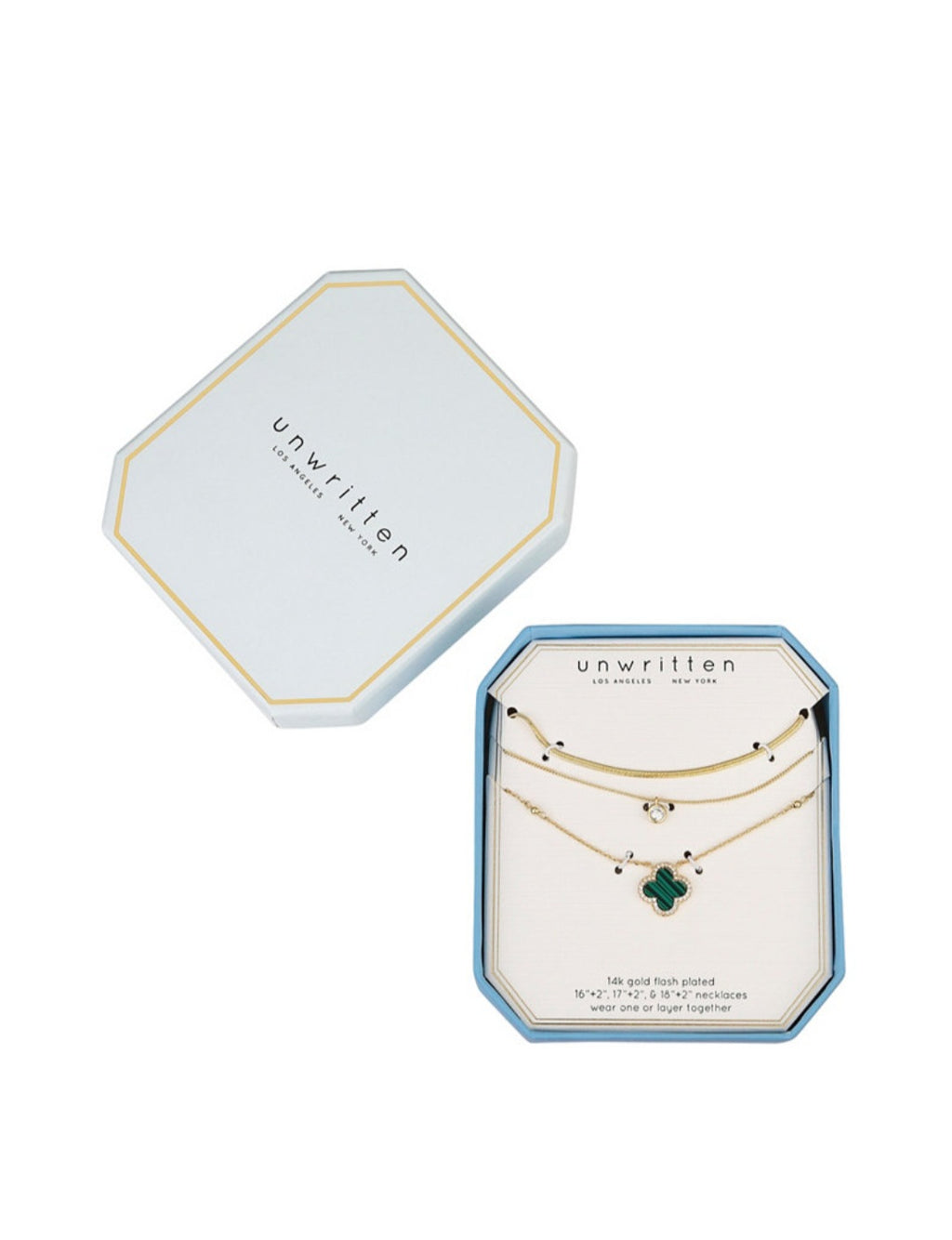 Malachite Clover & Cubic Zirconia Bezel Lavered Necklace