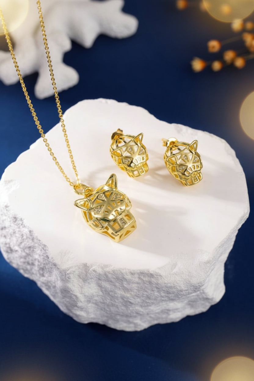 Green eye leopard head Bronzé micro Set