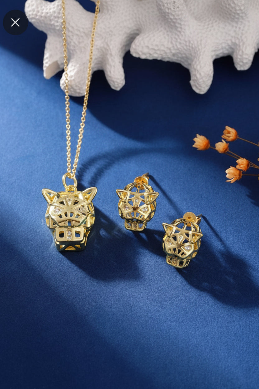 Green eye leopard head Bronzé micro Set