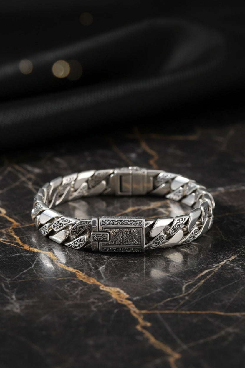 12MM Real Solid 925 Sterling Silver Miami Cuban Link Chain Men Bracelet Retro 20 cm /7.8 in