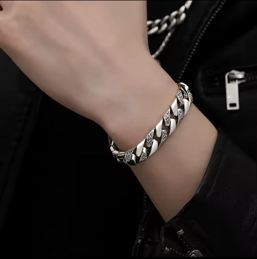 12MM Real Solid 925 Sterling Silver Miami Cuban Link Chain Men Bracelet Retro 20 cm /7.8 in