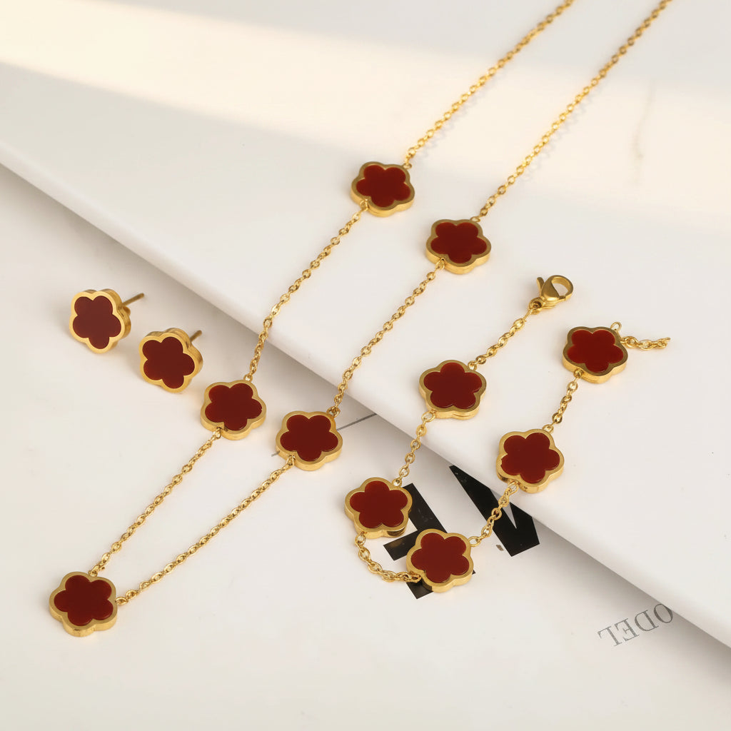 Dainty Clover Bracelet Necklace Set