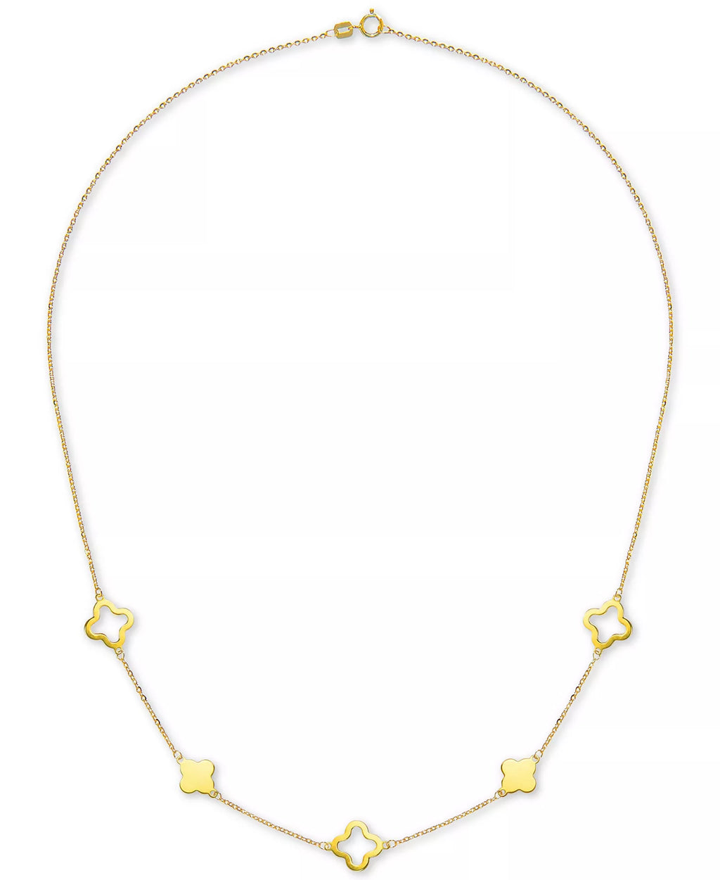 Dainty clovers adorn this lucky link necklace. Crafted of 14k gold. Approximate length: 18 inches.