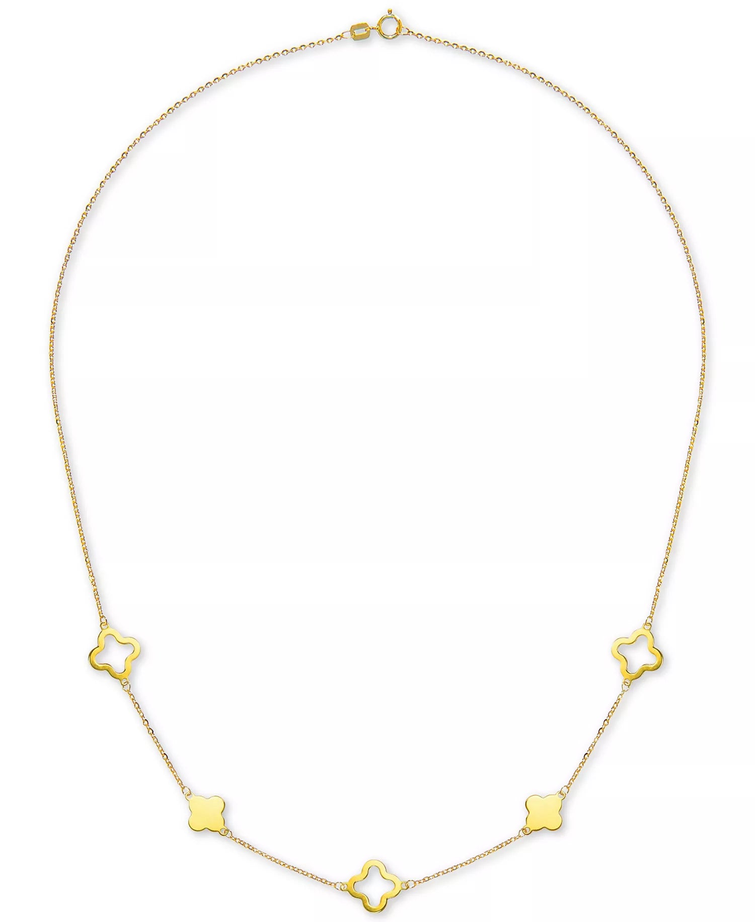 Dainty clovers adorn this lucky link necklace. Crafted of 14k gold. Approximate length: 18 inches.
