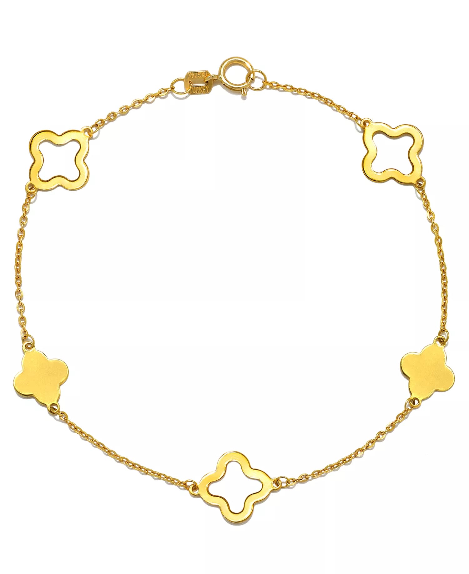 Solid & Silhouette Alternating Clover Station Link Bracelet in 14k Gold