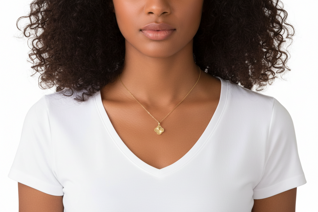 Sunbeam & Polished Reversible Bead Frame Clover 18" Pendant Necklace in 10k Gold