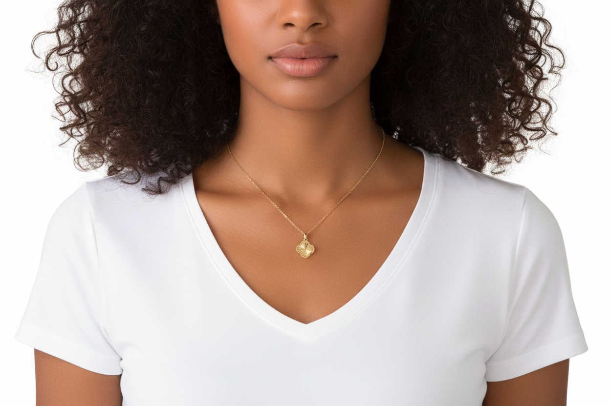 Sunbeam & Polished Reversible Bead Frame Clover 18" Pendant Necklace in 10k Gold