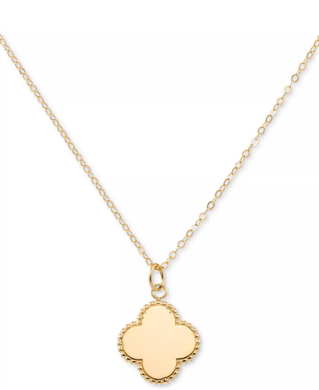 Sunbeam & Polished Reversible Bead Frame Clover 18" Pendant Necklace in 10k Gold