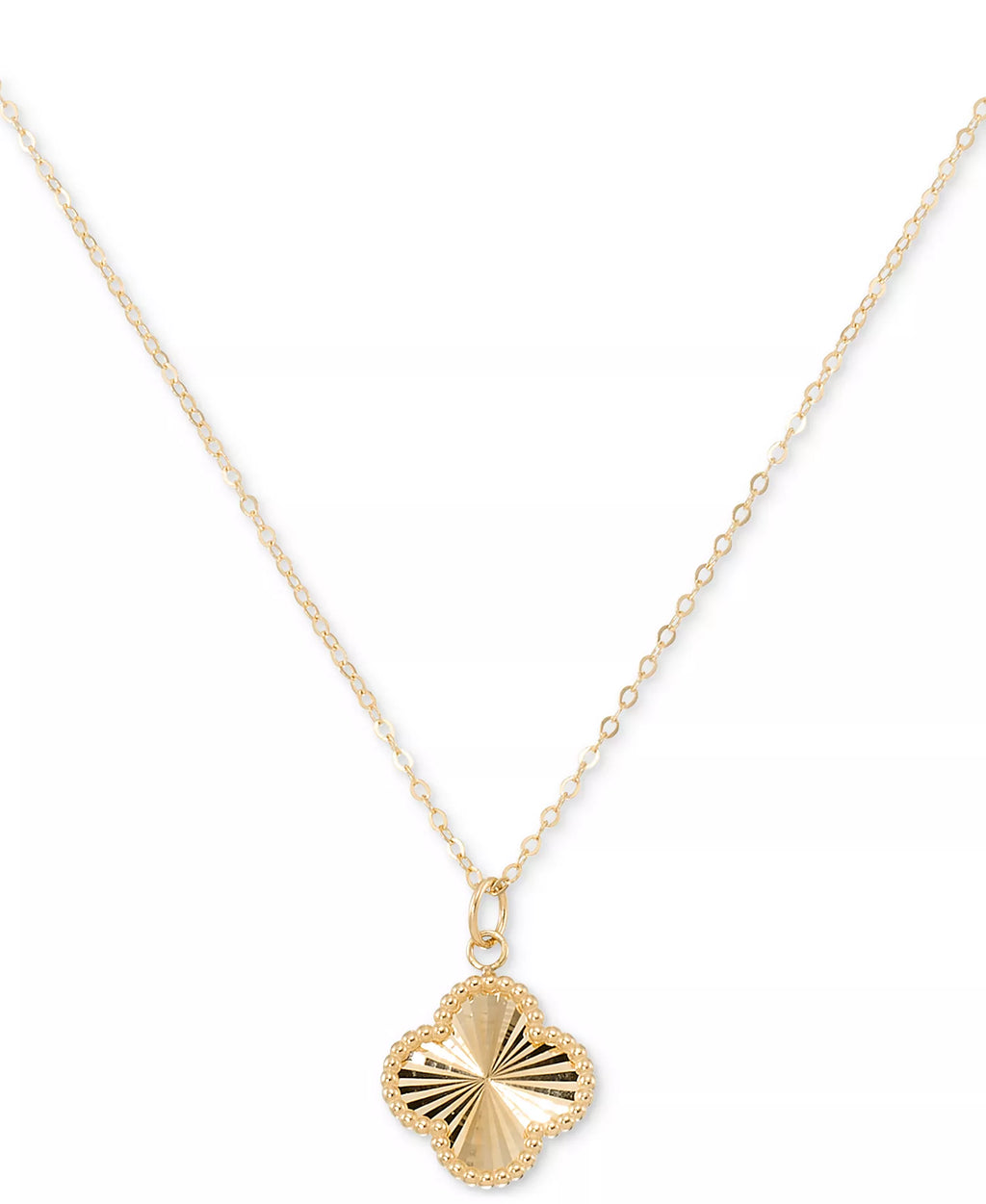 Sunbeam & Polished Reversible Bead Frame Clover 18" Pendant Necklace in 10k Gold