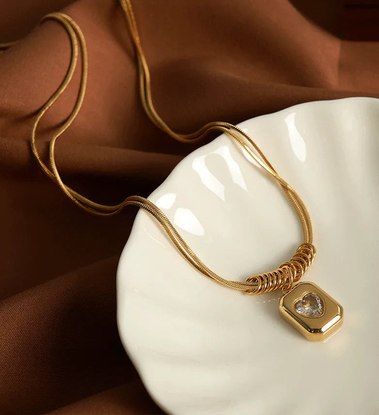 Zircon Heart Embrace Necklace